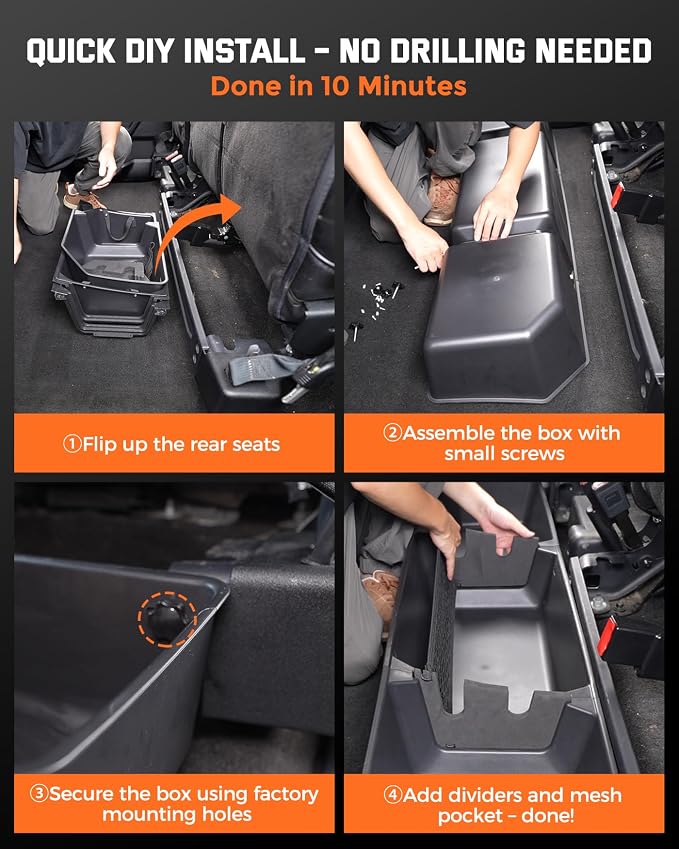DiffCar® Truck Underseat Storage for Ford F150: 2015-2026 SuperCrew/Crew Cab, Rear Under Seat Organizer Tool Box Car Accessories for Ford F-150 F250 F350 F450 F550 Super Duty(w/Detach Bin & Mesh Net)