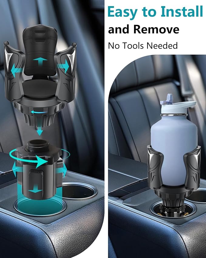 Cup Holder Expander for Car with Adjustable Adapter, Easkkty All Purpose Car Cupholder Extender Organizer with Expandable Base Universal Fit Cup Holder for Most 32 oz Large Drink Bottle&Mugs Foods