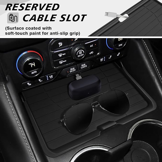 Muslogy Front Center Console Organizer Compatible with 2021-2023 2024 GMC Yukon & Chevy Tahoe Suburban Hidden Panel Secret Pocket Lid Removable Cover with USB Hole (Not for Yukon Denali/Ultimate)