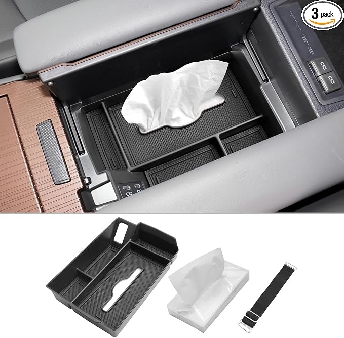 CDEFG Center Console Organizer Tray Compatible with 2021-2024 2025 Toyota Sienna with Tissue Slot, 2025 Sienna Middle Console Organizer Armrest Compartment Storage Box with Tissue and Elastic Band