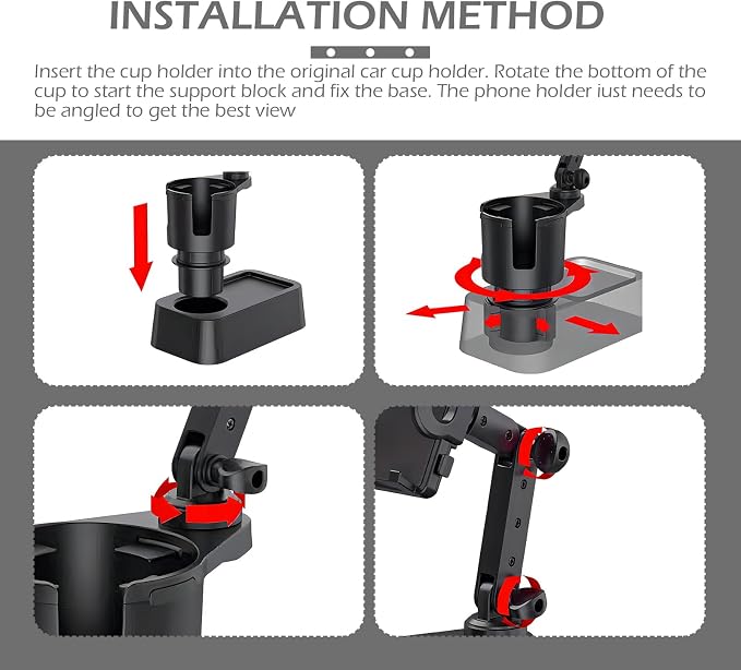Car Cup Holder Mobile Phone Mount, Two-in-one Multi-Function Beverage Can Rack, 360 Degree Rotatable and Adjustable Navigation Bracket, for Most Cars Cup Holder Expander (Black)