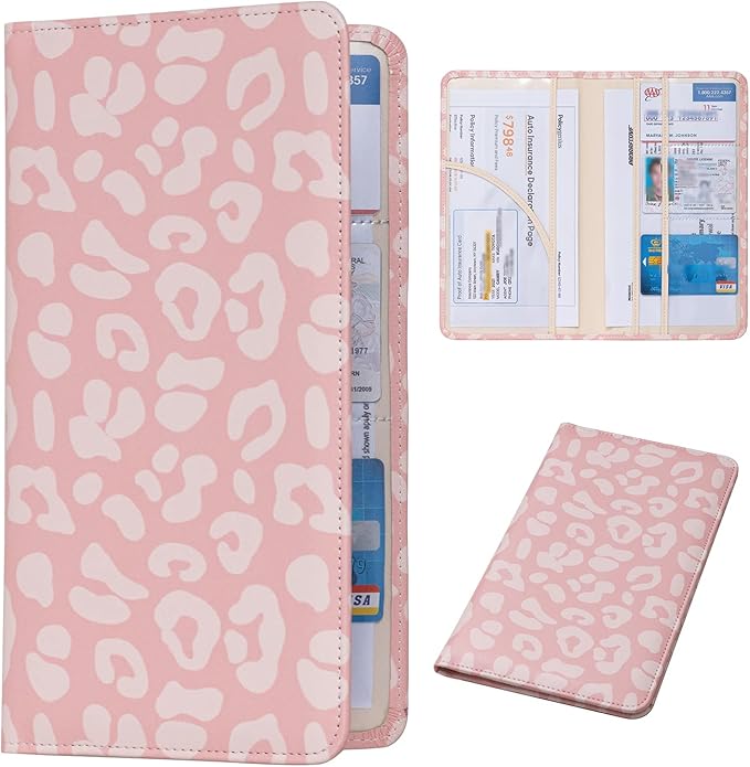 Car Registration and Insurance Holder, Insurance Card Holder, Car Registration Holder, Leopard Cover with Magnetic Shut