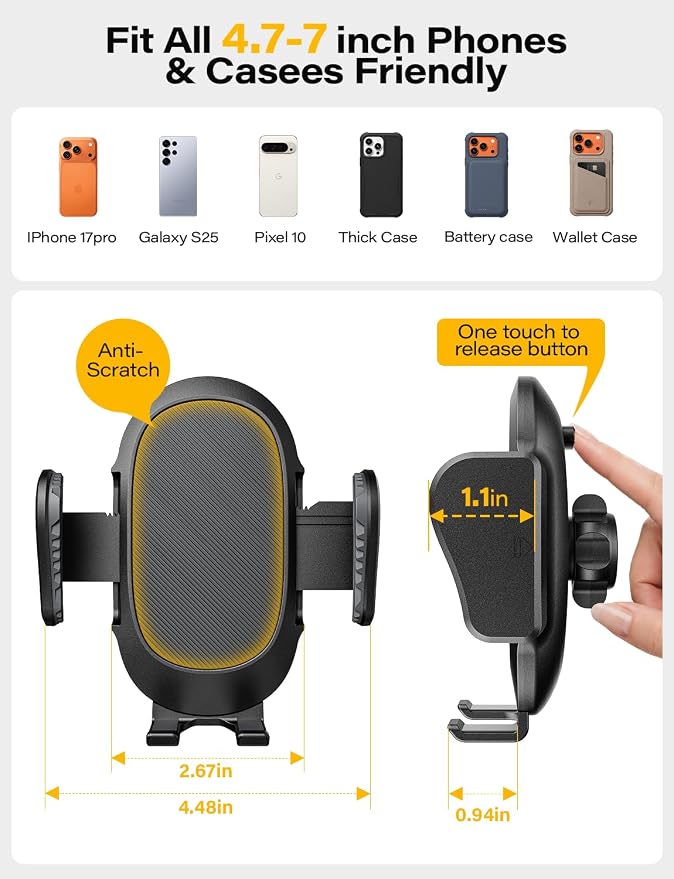 TAZENI 2-in-1 Cup Holder Cell Phone Holder for Your Car Bottle Friendly Cup Cell Phone Holder Mount for Car Height Adjustable Sturdy Fit 4.7-7 inches Phones