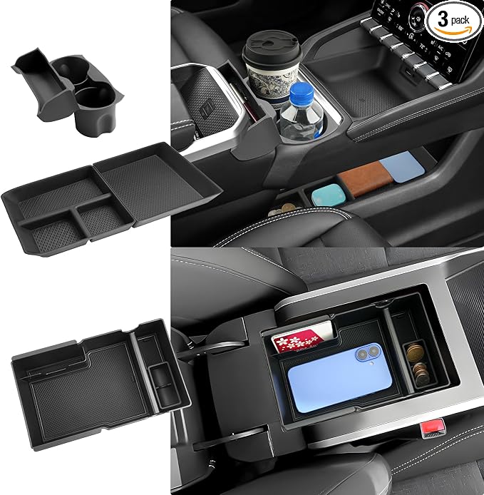 (3Pack) Coleya 2025 2026 Terrain Center Console Organizer (Cup Holder+Lower Console Tray+Armrest Tray)(Elevation/Denali/AT4), Durable ABS Plastic&Anti-Slip Console Tray Insert 2025 Terrain Accessories