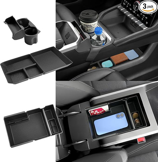 (3Pack) Coleya 2025 2026 Terrain Center Console Organizer (Cup Holder+Lower Console Tray+Armrest Tray)(Elevation/Denali/AT4), Durable ABS Plastic&Anti-Slip Console Tray Insert 2025 Terrain Accessories