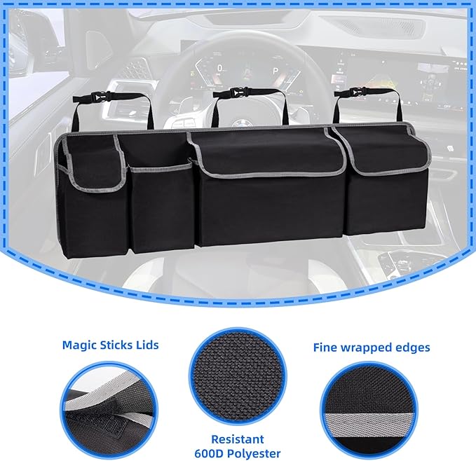 Trunk Organizer - Car Organizer, Foldable Trunk organizer for SUV/MPV/Truck, Collapsible Car Storage Bag with 4 Pockets, Black, 40.16"×11.02"