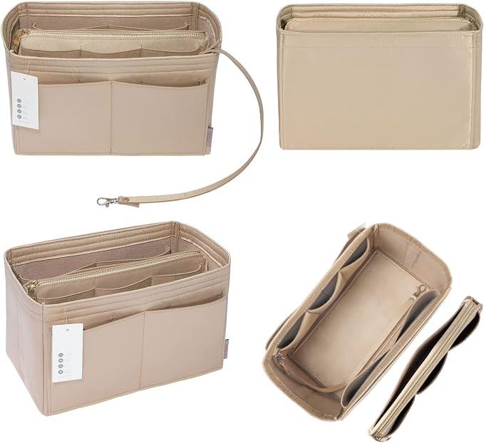 ZTUJO Purse Organizer Insert, Felt Bag Organizer with Metal Zipper, Handbag & Tote Shaper, For Speedy Neverfull Tote, 7 Sizes