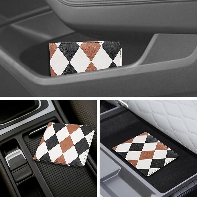 Car Registration and Insurance Holder, Premium Pu Leather Vehicle Glove Box Organizer - for Driver License, Cards & Essential Documents (S-Diamond pattern)