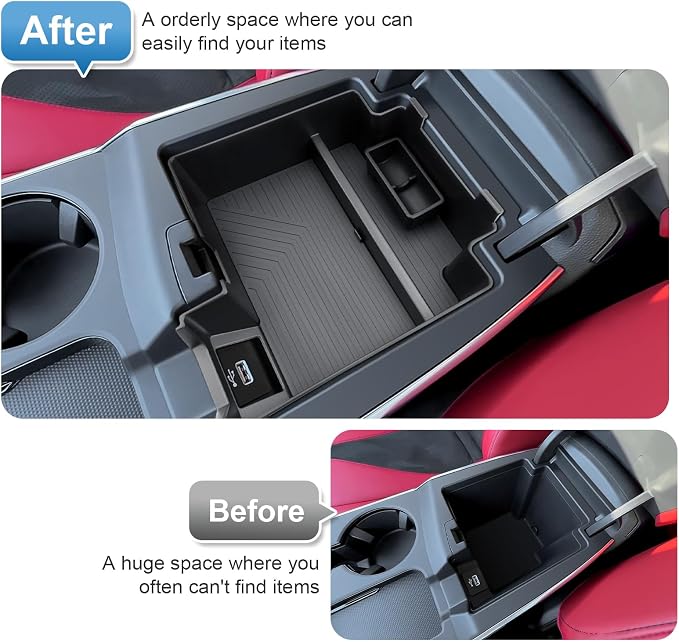 2025 2026 RDX Center Console Organizer for Acura RDX (Base/Technology/A-Spec/Advance/A-Spec Advance), Durable ABS Plastic&Anti-Slip Rubber Armrest Tray Insert 2026 RDX Accessories
