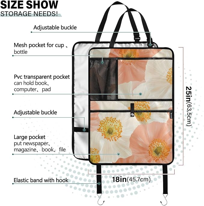 Pop Art Poppy 1 Pack Backseat Car Organizer with Storage Pockets Seat Back Organizers for Kids Kick Mats Backseat Protector Automotive