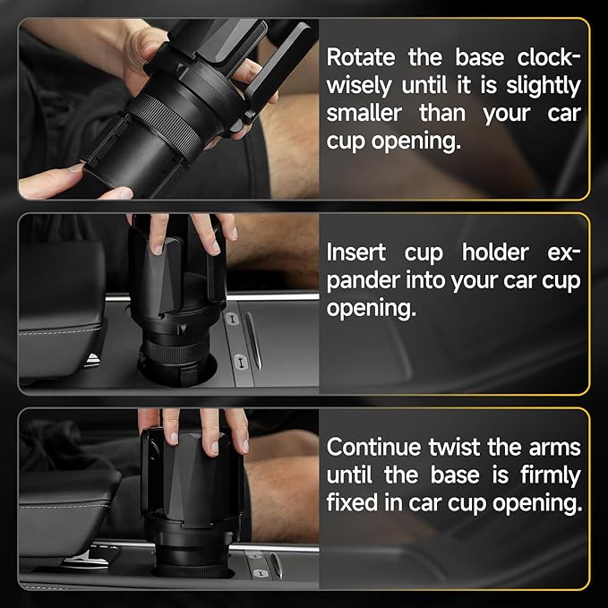 DYLEN 2Pack Cup Holder Expander with Expandable Arms, Fits 2.5-5.9" Bottles | Cup Holder Adapter Fits Owala/YETI/Hydro Flask/Stanley 12–64 oz; Most Large Bottles; Compatible with Round Cup Holders