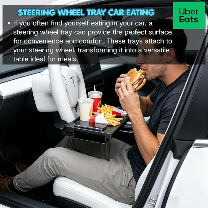 2-in-1 Car Steering Wheel Desk & Seat Gap Organizer Tray | Carbon Fiber Finish, Foldable Adjustable, Multi-use for Laptop Work, Eating and Storage, Gifts for Truck/ Tesla or SUV Owners