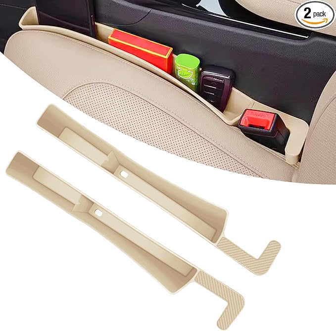 2PCS Car Seat Gap Filler, Anti-Drop Vehicle Console Crevice Blocker with 2 Storage Areas, Seat Side Seam Organizer Plug from Droping, Universal Automotive Interior Accessories (Beige)