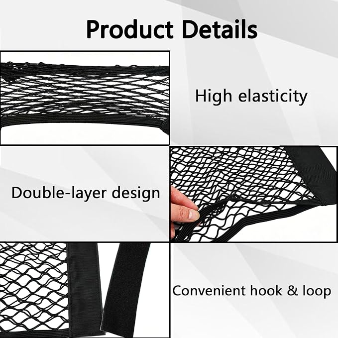 2PCS Car Cargo Net with Adhesive Tape,Storage Mesh Pocket(9.8×31.4in)