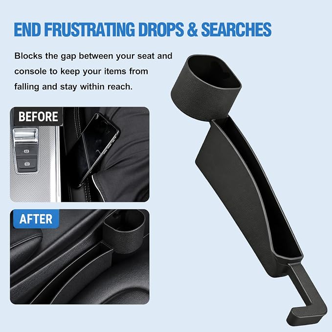 2PCS Upgraded Car Seat Gap Filler with Holder and Hook, Universal Car Gap Seat Storage for Phone Wallets and Keys,Car Organizer Fit Sedan SUV Truck (Black)
