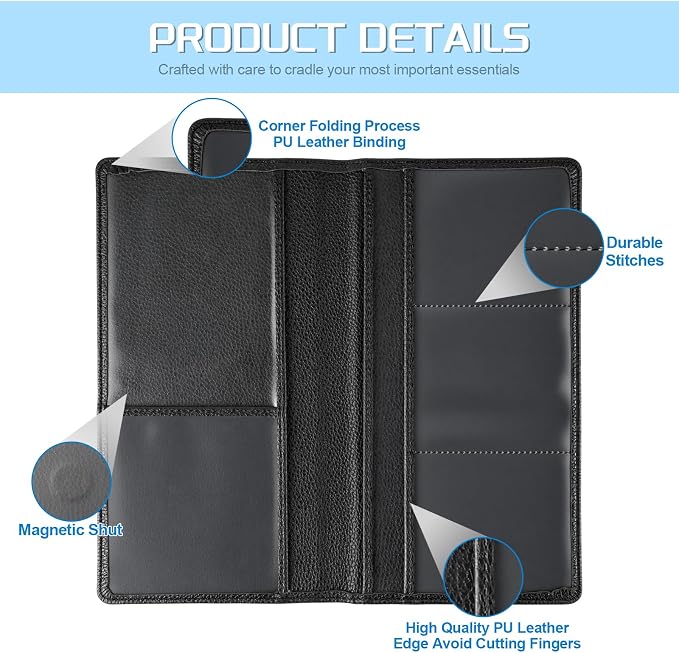 JUSTTOP 1Pack Car Registration and Insurance Holder,Car Document Holder for Cards License with Magnetic Shut,Vehicle Glove Box Car Organizer for Documents, Cards, License(Embossed leather Black)