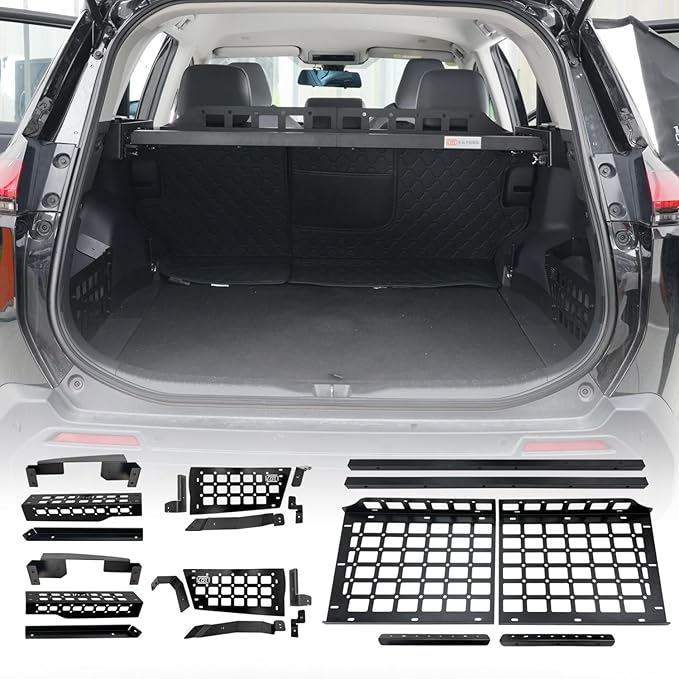 HIGH FLYING for Toyota RAV4 2026 2027 Interior Storage Molle Panel Cargo Shelf Trunk Organizer Luggage Carrier Rack Modular System Aluminum (Shelf+Storage Box)