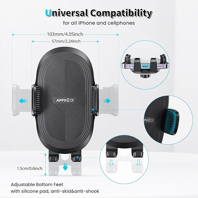 APPS2Car Suction Cup Phone Holder Windshield/Dashboard/Window, Suction Cup Car Phone Mount with Strong Sticky Gel Pad, Compatible with iPhone, Samsung & All Cellphones, Matte Black