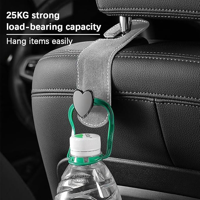 Car Seat Headrest Hook, 2PCS Suede Leather Cute Love Heart Type Vehicle Storage Hanger for Purse Bag, Auto Interior Seat Back Organizer Accessories, Universal for SUV Sedan Truck (Gray)