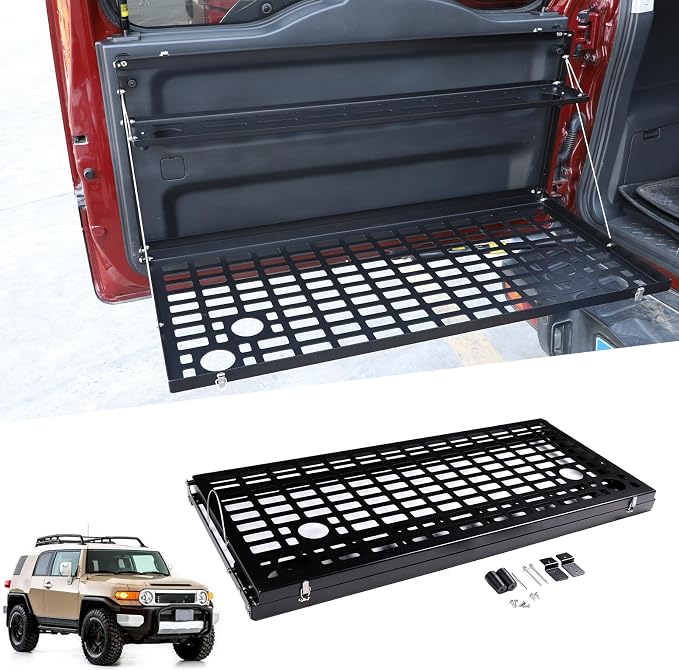 Tailgate Foldable Storage Holder for Toyota FJ Cruiser 2007-2021, Aluminum Alloy Interior Multifunctional Storage Rack Trunk Organizer Tray Shelf Accessories