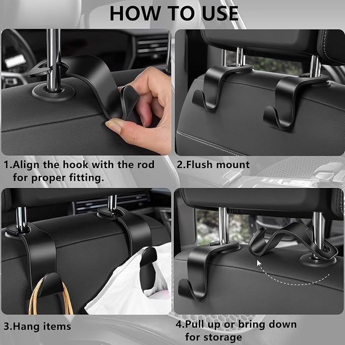 DTDNZKN 8-Pack Car Seat Back Storage Hook, Auto Seat Hook Hangers Storage Organizer Interior Accessories for Purse Coats Umbrellas Grocery Bags Handbag