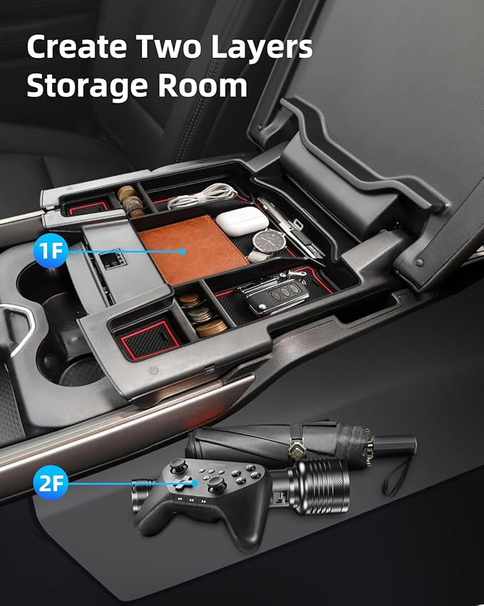 Center Console Organizer for 5th Gen 2026 2025-2019 Ram 1500 2500 3500(Full Console w/Bucket Seats Only), ABS Storage Box, Middle Console Tray Organizer, Insert Container Pallet-Red