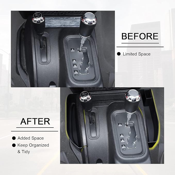JeCar for JK Gear Tray Center Console Gear Shift Storage Organizer for 2011-2018 Jeep Wrangler JK JKU with Auto Transmission (Black)