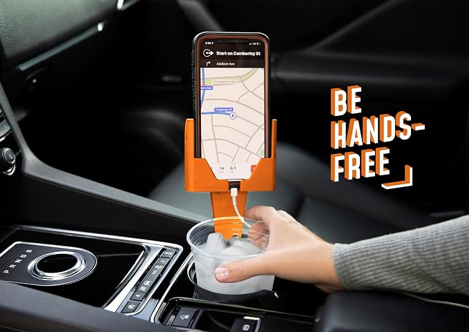 CELL PHONE SEAT - Cup Holder Phone Holder Mount for Car - Universal Adjustable Expander Cradle Hands-Free Driving - Compatible with All Smartphones iPhone Samsung Google Android Orange