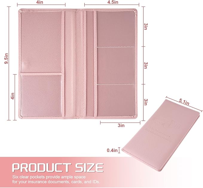 JUSTTOP 1Pack Car Registration and Insurance Holder,Car Document Holder for Cards License with Magnetic Shut,Vehicle Glove Box Car Organizer for Documents, Cards, License(Embossed leather Pink)