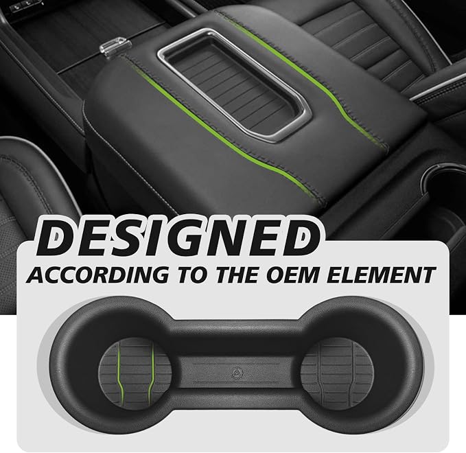 Muslogy Front Center Console Organizer & Cup Holder Inserts Compatible with 2021-2024 GMC Yukon Chevy Tahoe Suburban Accessories Front & Rear Silicone Drink Holder 2PCS & Middle Console Removable Lid