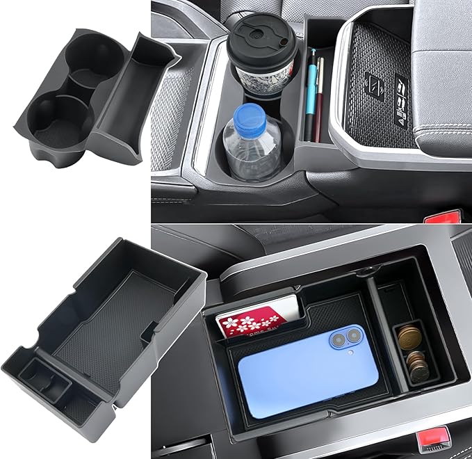 (2Pack) 2025 2026 Terrain Center Console Organizer (Cup Holder+Console Organizer) (Elevation/Denali/AT4), Durable ABS Plastic&Anti-Slip Rubber Console Tray Insert 2026 Terrain Accessories
