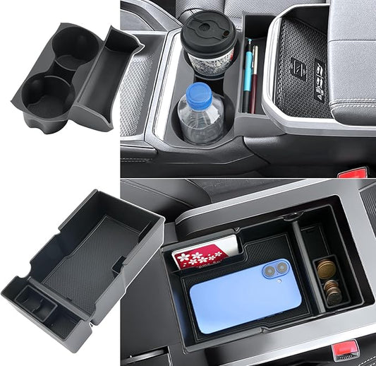 (2Pack) 2025 2026 Terrain Center Console Organizer (Cup Holder+Console Organizer) (Elevation/Denali/AT4), Durable ABS Plastic&Anti-Slip Rubber Console Tray Insert 2026 Terrain Accessories