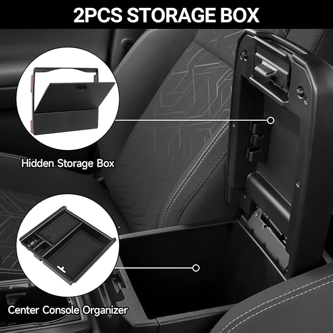 2PCS Center Console Organizer Compatible with Toyota 2016-2020 2021 2022 2023 Tacoma Accessories ABS Material Armrest Hidden Storage Box
