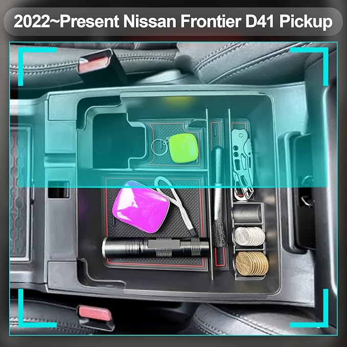 CDEFG for 2022-2025 2026 Frontier Center Console Organizer for 2026 2025 Nissan Frontier Armrest Storage Box 2022-2025 2026 Frontier Pickup Truck Accessories(Red)
