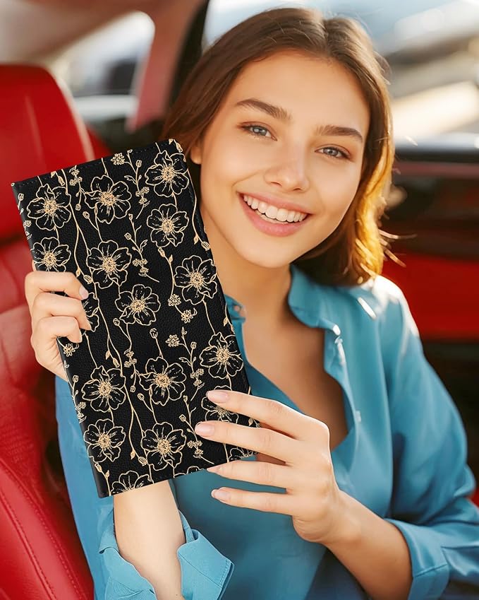 Slohif Car Registration and Insurance Card Holder - Art Vehicle Glove Box Organizer Women with Magnetic Shut Leather Automobile License Holders Coasters Auto Accessories Case for Document
