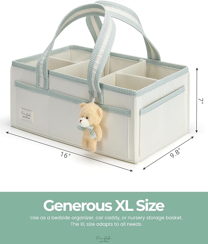 PeraBella XL Diaper Caddy Organizer With Handle, Baby Shower Gifts Basket Bag, Registry Search Must Haves Items, Newborn Girl Boy Nursery Storage Organizer, Baby Bag Essentials, Car Diaper Caddy Cart