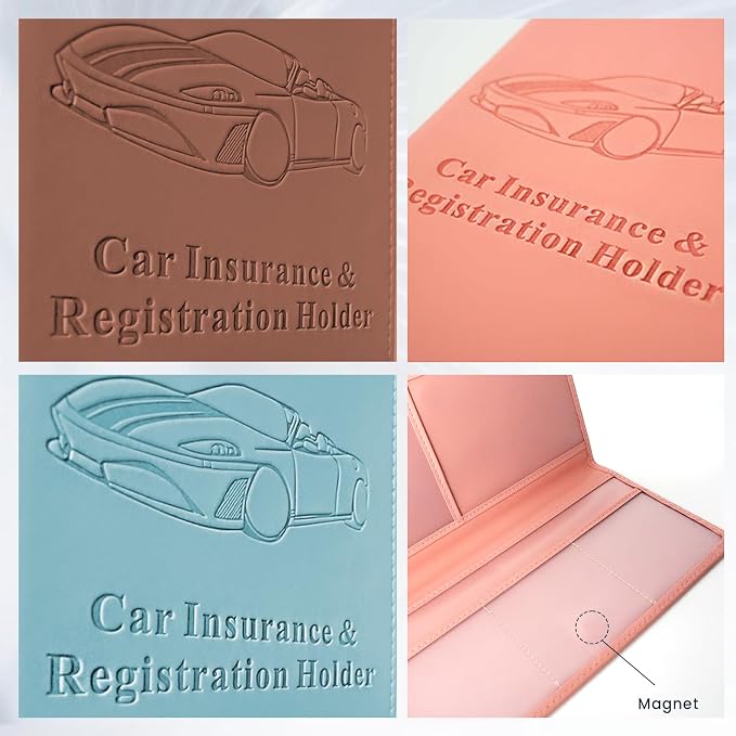 TILDOSAC Car Registration & Insurance Card Holder Leather Auto Glove Box Organizer Document Wallet with Magnetic Shut