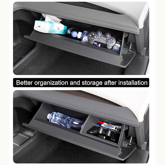 JYCDC Glove Box Organizer Compatible with Toyota Sienna 2026 2025 2024-2021 Accessories, Center Console Glove Compartment Divider Insert, ABS Secondary Storage Tray Interior Parts (Black) (Black)