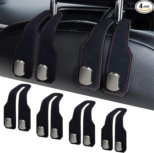 Car Seat Headrest Hooks for Purses and Bags, 4 Pack Bag Purse Holder for Car With Double Metal Hooks, Car Purse Hanger, Headrest Back Seat Handbags Hook Cute Hanging Accessories, Black