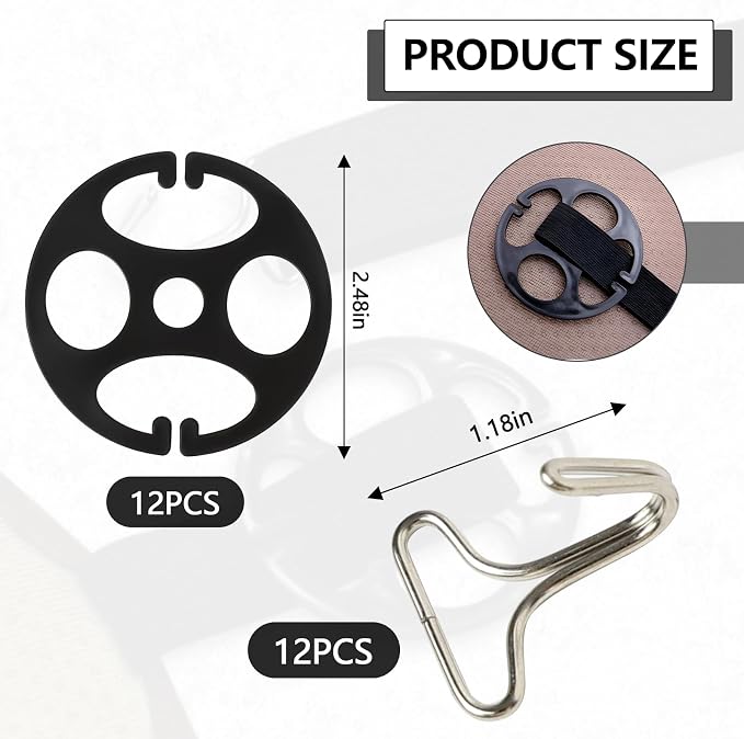 24PCS Car Seat Cover Plum Plate Metal Hook, 12PCS Plastic Car Seat Covers Chucks Fixed Fastener Buckle, 12PCS Metal Hooks Set Locking Clips for Car Seat Replacements Accessories (Black)