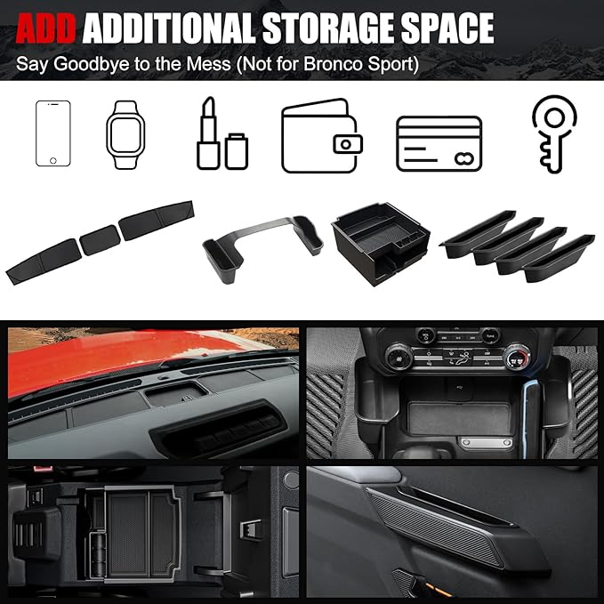 Mabett Storage Organizer Set for Ford Bronco 2025 2026 Accessories with Central Control Storage Set, Door Handle Storage Compatible with Ford Bronco(9 PCS Set)
