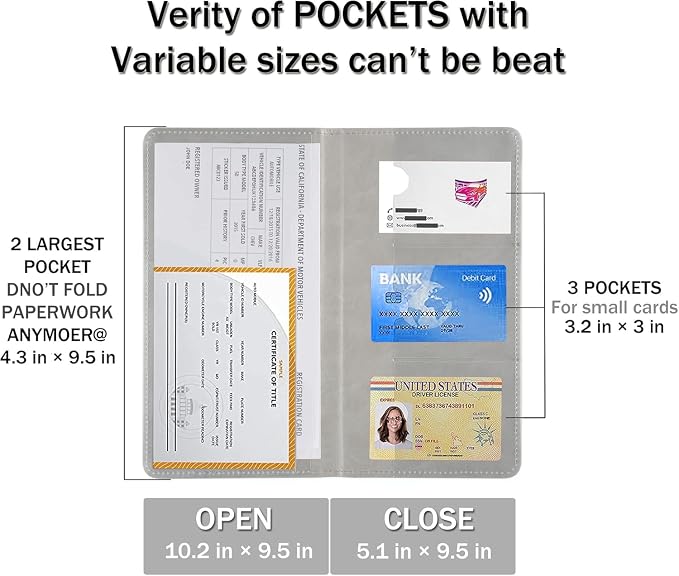 UYYE Auto Car Registration and Insurance Documents Holder - PU Leather Vehicle Glove Box Documents Organizer Wallet, Car Interior Accessories Case Holder for Essential Automobile Documents（Grey）