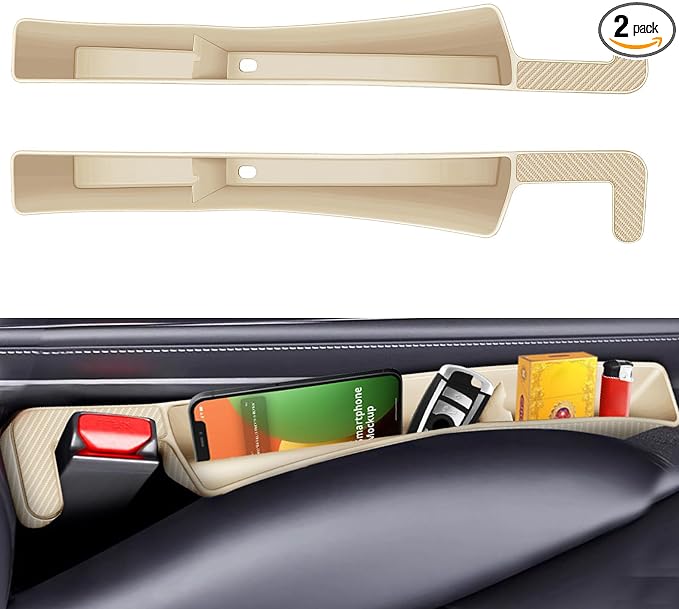 2PCS Car Seat Gap Filler, Vehicle Seat Organizer for Avoiding Dropped Items, Fill The Gap Between Seat and Console, No Drop Seats Guard for Coins Wallets Keys, Universal Car Accessories (Beige)