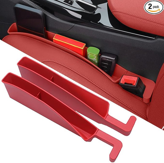 Car Seat Gap Filler Organizer, 2 Pack No-Drop Seat Side Gap Filler Plug Strip with Storage & Belt Slot, Universal Fit Auto Catcher Fill The Gap Between Seat & Console for Car, SUV, Truck, Red