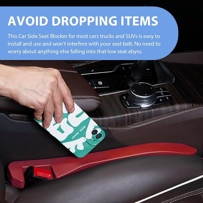 2 PCS Car Seat Gap Filler, PU Leather Car Seat Side Gap Filler to Fill The Gap Between Seat and Console, Universal Car Seat Gap Filler to Prevent Item from Falling for Most Vehicles (Red)