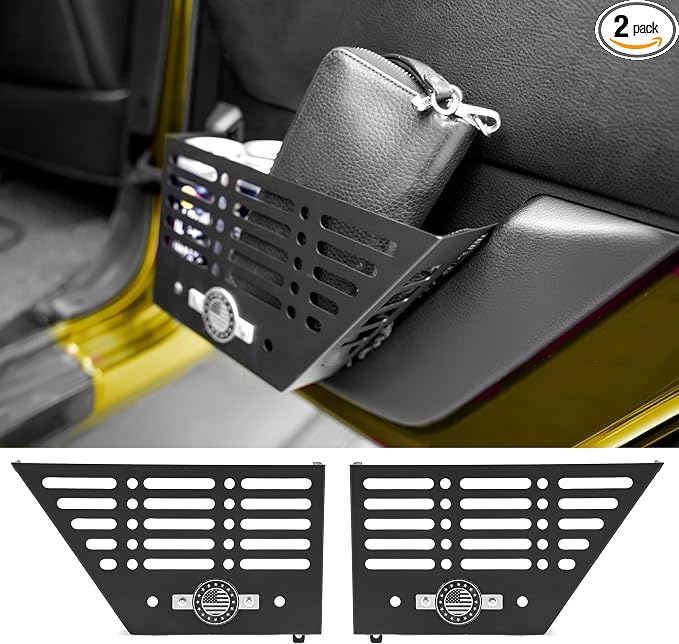 Metal Rear Door Storage Box for Jeep Wrangler JK JKU 4XE 2011-2018 & Gladiator JT 2011-2018 Interior Storage Expansion Door Storage Side Pockets Insert Organizer Accessories (2-Pcs)
