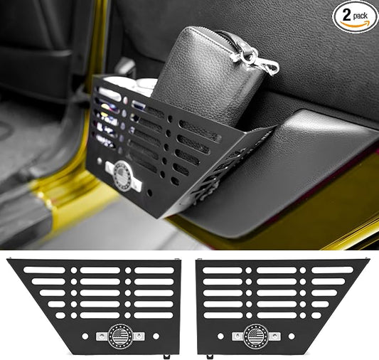 Metal Rear Door Storage Box for Jeep Wrangler JK JKU 4XE 2011-2018 & Gladiator JT 2011-2018 Interior Storage Expansion Door Storage Side Pockets Insert Organizer Accessories (2-Pcs)
