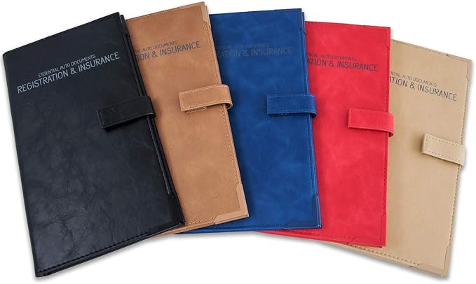 Auto Insurance and Registration Card Holder - Vehicle Glove Box Document Organizer - Car Essential Paperwork Holder for DMV, AAA, Contact Information Cards - Premium PU Leather Wallet Case - Brown