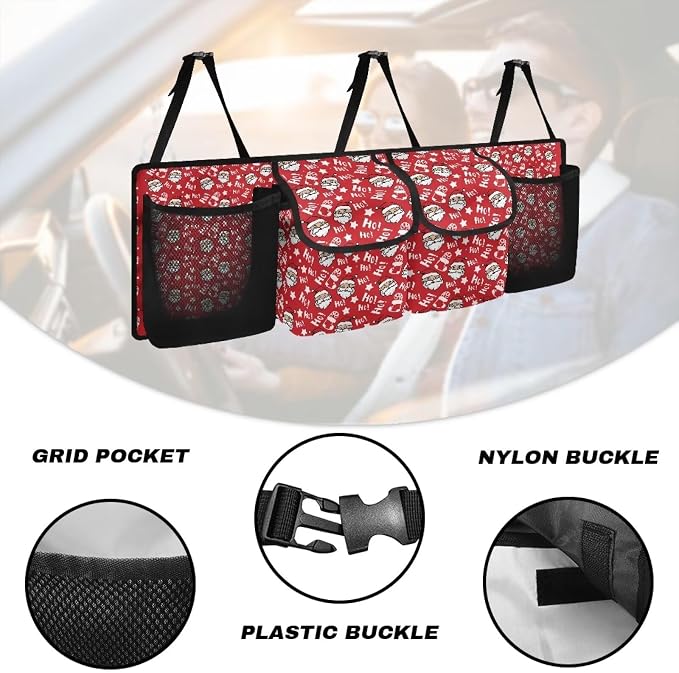 Hanging Car Trunk Organizer for SUV Sedans Jeep Trucks MPV Van, Santa Claus Prints Collapsible Car Back Seat Storage Bag Universal Automotive Interior Accessories
