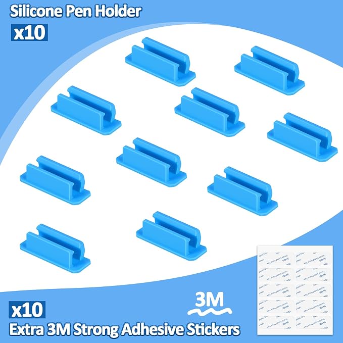 BOBOKA 10Pcs Pencil Holder for Desk, Adhesive Pen Holder for Classroom Clipboard Attachment, Silicone Pencil Holder & Marker Holder for School Office Desk Accessories, Teacher Supplies